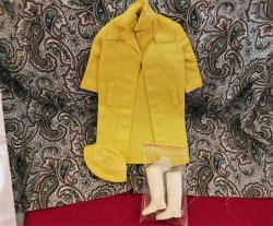949 1963 BARBIE YELLOW RAINCOAT, RAIN HAT, RAIN BOOTS, BELT CHOICE OUTFITS